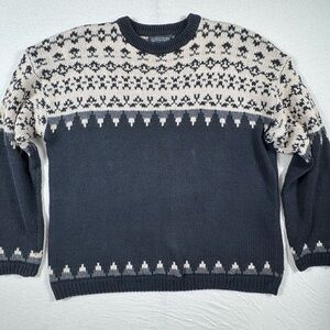 Men’s Vintage STRUCTURE Fair Isle Knit Sweater | Charcoal & Cream | Size XL